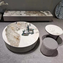 Slate TV cabinet coffee table combination small apartment living room home modern minimalist light luxury economical retractable floor cabinet