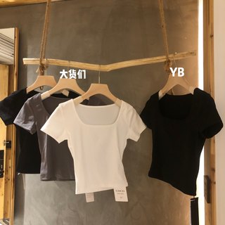 Youni Fanfan collarbone short-sleeved slim T-shirt women's all-match short bottoming shirt sexy top 2023 new spring