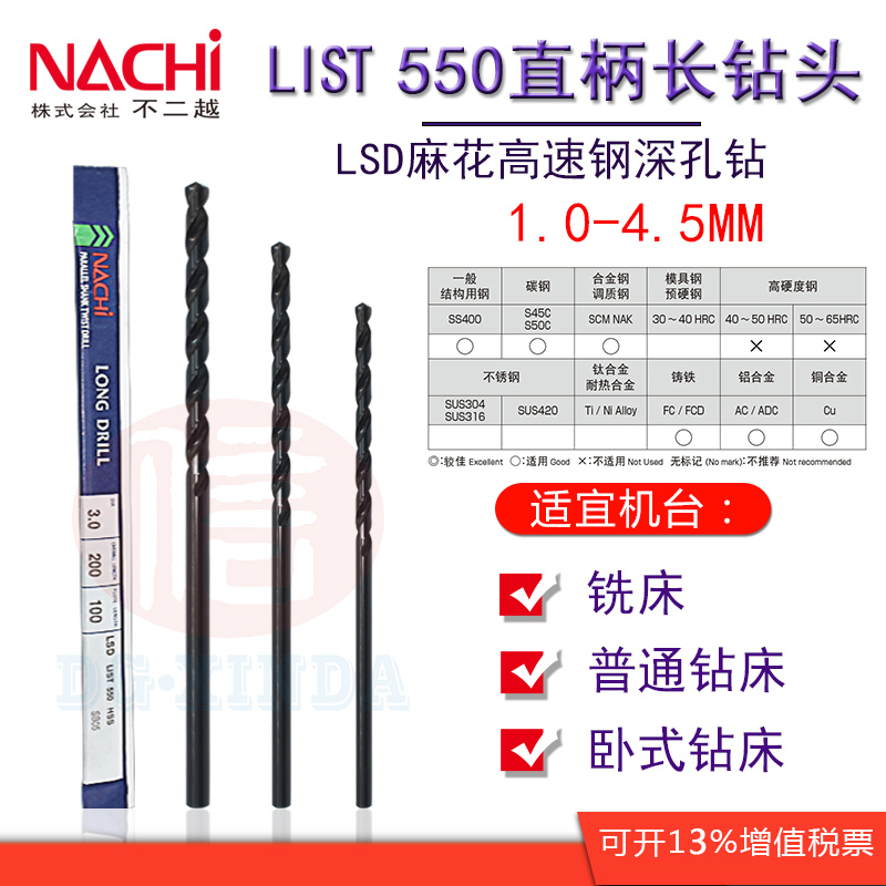 Japan imported NACHI Fuji Yue L550 high-speed net straight handle lychee lengthened extra-long twist drill 1 0~4 5