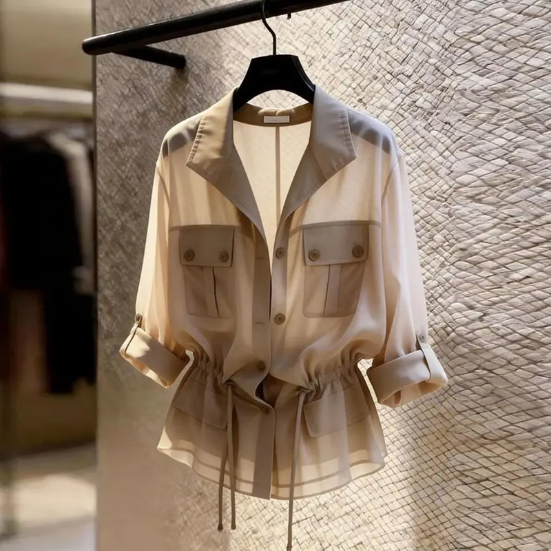 Fashionable Workwear Style Long-Sleeved Shirt for Women 2026 Summer New Style Elegant Age-Reducing Loose Slimming Tie-Waist Shirt Fashionable Workwear Style Long-Sleeved Shirt for Women 2026 Summer New Style Elegant Age-Reducing Loose Slimming Tie-Waist Shirt