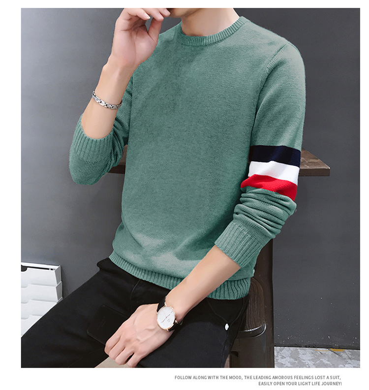Nam Cực thu đông mới đông nam phiên bản Hàn Quốc giản dị của xu hướng áo len cổ tròn cotton áo len đẹp trai hoang dã áo kẻ nam