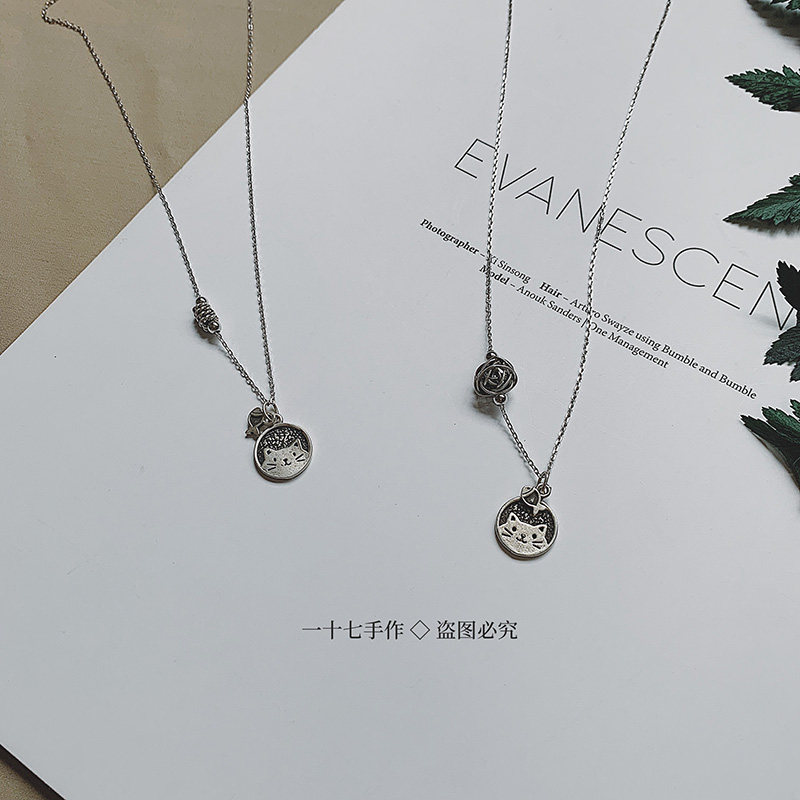 #17 original design s925 silver cat element wool ball vintage old necklace choker woman