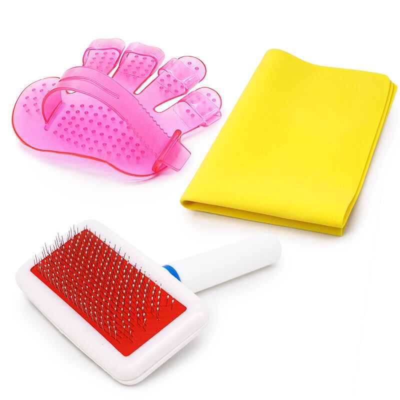 Pet Bath Three Sets] Puppy Bath Brush Pet Bath Water Suction Speed Dry Towel Teddy Gold Hair Comb