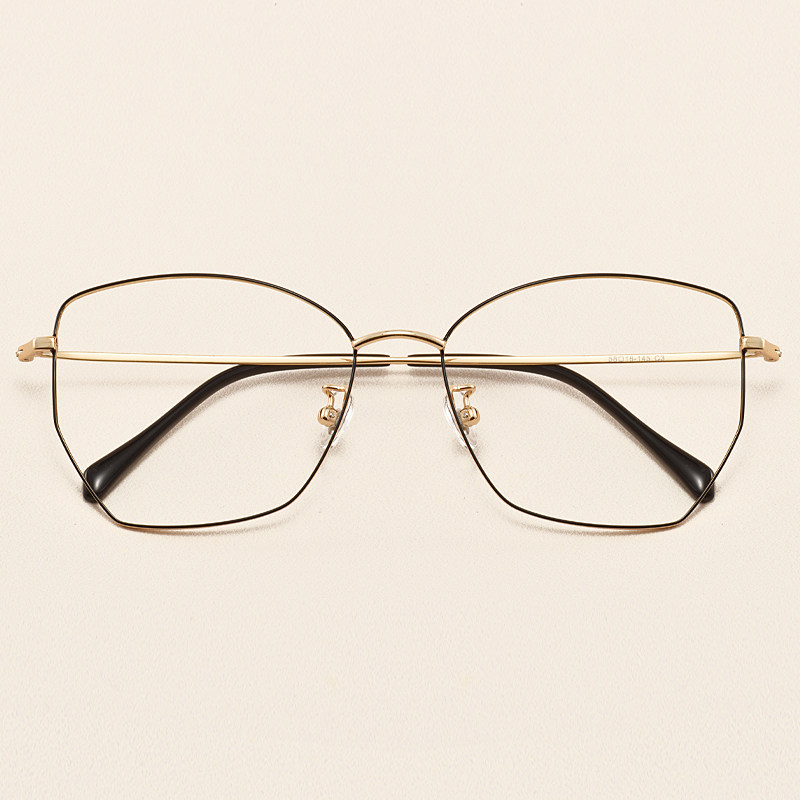 Ultra light titanium alloy widening polygonal eye frame female mirror frame male fit myopia anti-blue color rose gold big frame