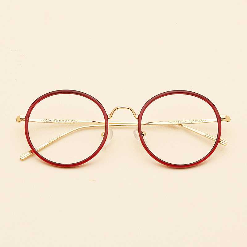New retro literature and art round frame glasses frame female Korean version round face eye frame male transparent pink wine red separate nose pads