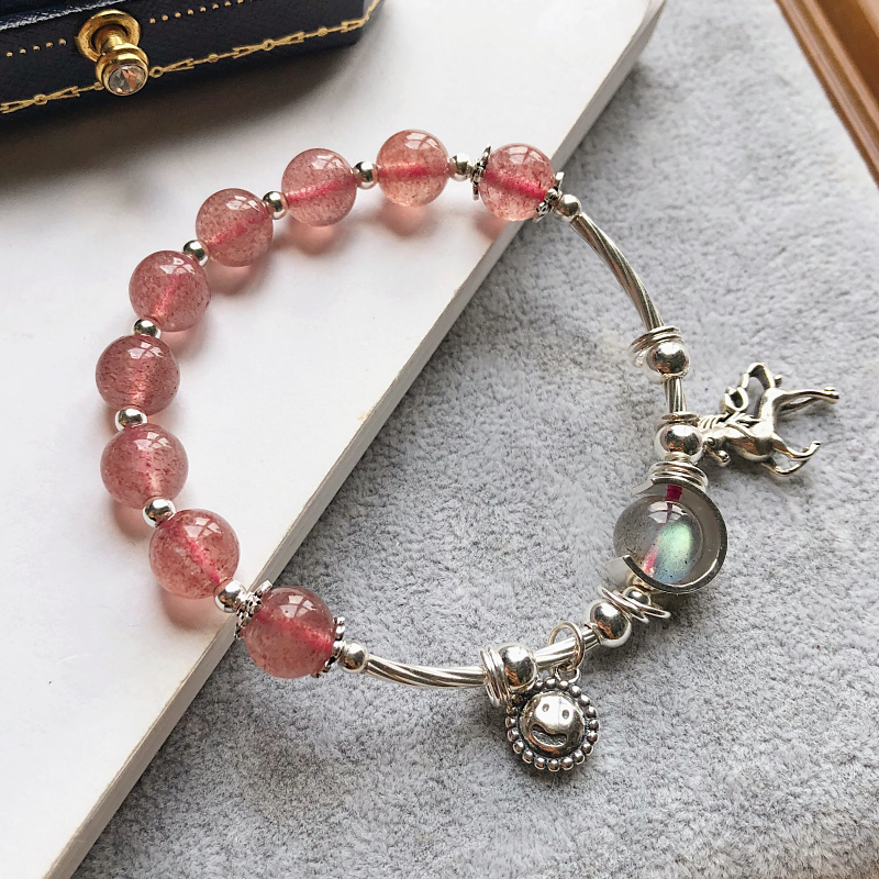 Bracelet female pure silver in niche design strawberry crystal pollen crystal transshipment stone to give girlfriend's birthday present