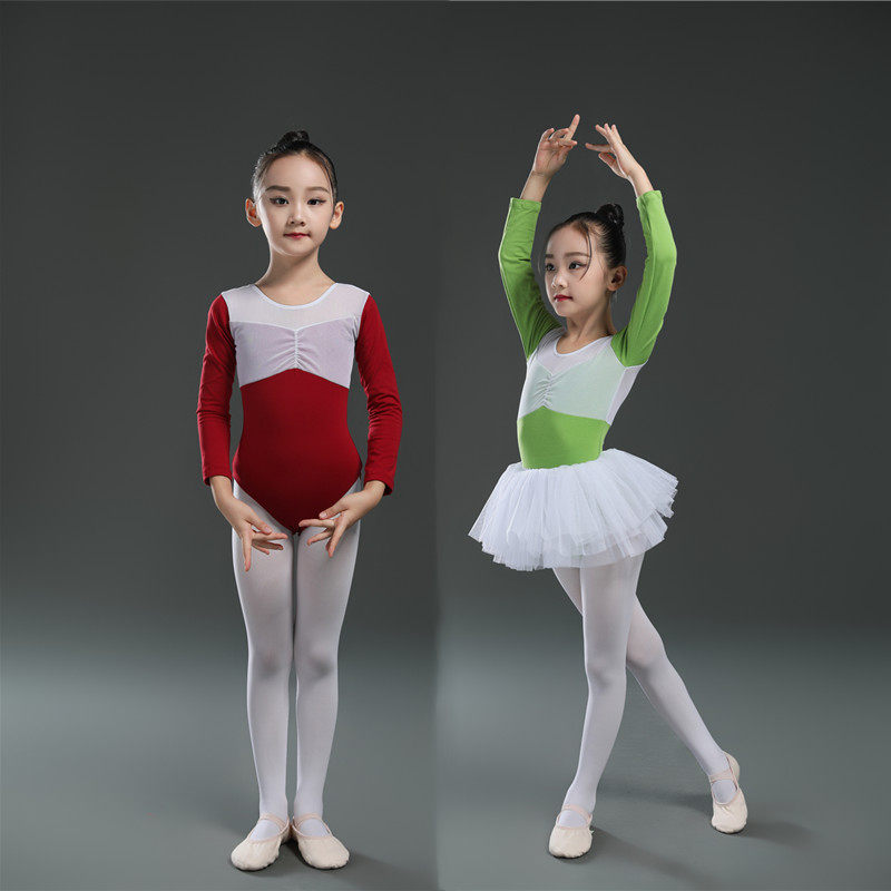 Long sleeve new children's ballet practice gown teenagers pure cotton Chinese dance girls national wind dance dress