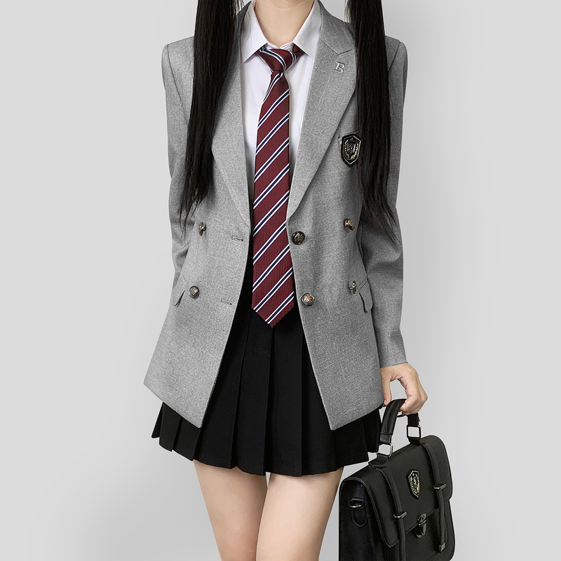 Uncle Kimura's Original Japanese-Style Light Gray Suit for Women, Spring and Autumn, Preppy Style, Notched Lapel Suit Jacket Uniform Uncle Kimura's Original Japanese-Style Light Gray Suit for Women, Spring and Autumn, Preppy Style, Notched Lapel Suit Jacket Uniform