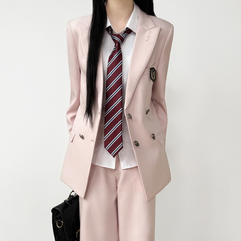 Uncle Kimura Jk Uniform Light Pink Suit for Girls Japanese Original Double-Breasted Six-Button Blazer and Trousers Set