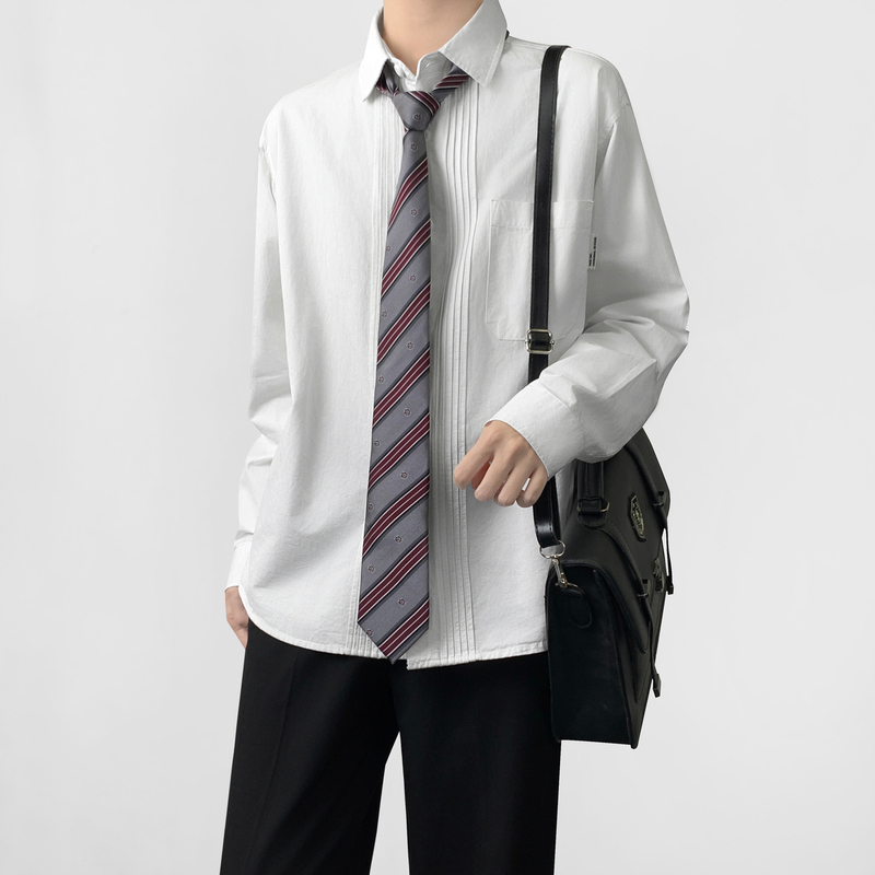 Uncle Kimura's Japanese-Style Uniform White Long-Sleeved Shirt for Boys, Spring and Autumn, Teenagers, Students, Versatile Tie Shirt