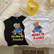 Girls T-shirt Korean version Childrens clothes 22 Summer new foreign air Han series pure cotton fashion cute little bear female baby vest