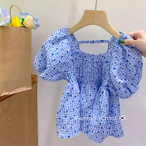 Korean Version 2022 East Gate New Girl Summer Short Sleeve Shirt Ocean Gas Little Girl Crushed Floral Back Shirt Summer