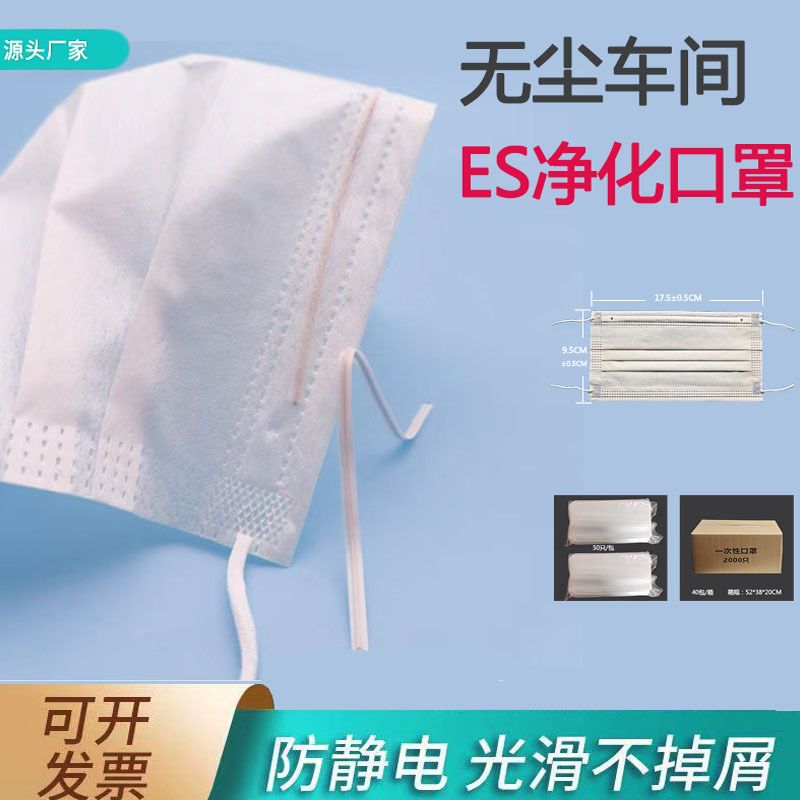 Es White Disposable Purification Mask, Double-Layer, Triple-Layer, for Electronics Factories, Dust-Free Workshops, Clean Rooms, Anti-Static, Lint-Free