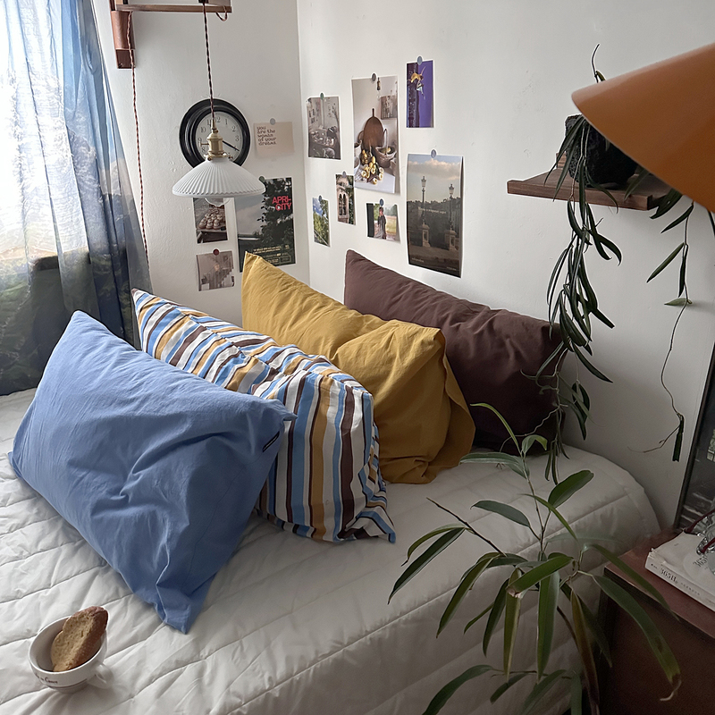 1 Pillowcase, Striped Cotton Yarn-Dyed Washed Cotton 48*74cm Pillowcase, Student Dormitory Pillow Cover