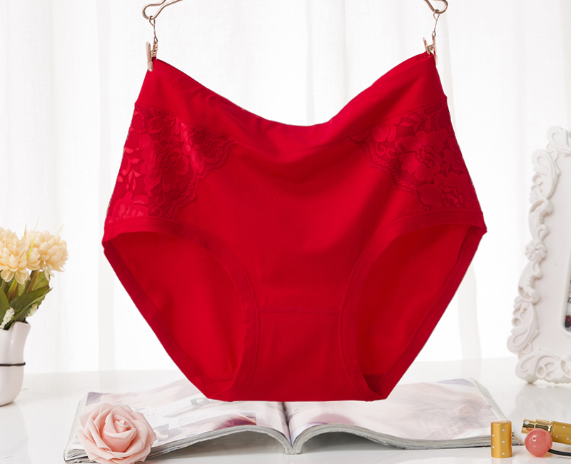Năm sinh nữ đồ lót nữ lớn màu đỏ cotton kích thước lớn eo cao cộng với phân bón để tăng thêm đồ lót phụ nữ MM béo lớn bộ đồ lót nữ de thương