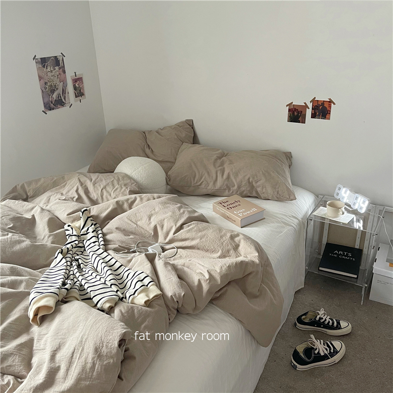 In Japanese style simple cotton wash cotton cotton color card and its mixed white bed four-piece dormitory three-piece sets