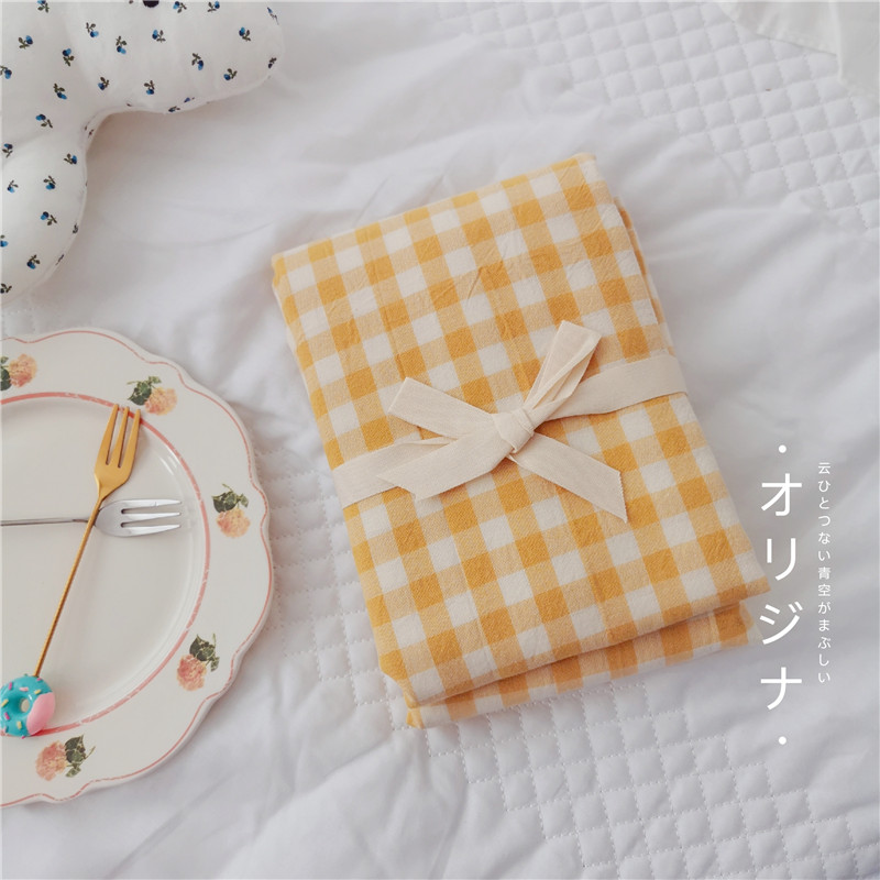 ins wind homemade pure cotton washed cotton clear yellow plaid lemon yellow plaid pillowcase single product 48 * 74 pair for double
