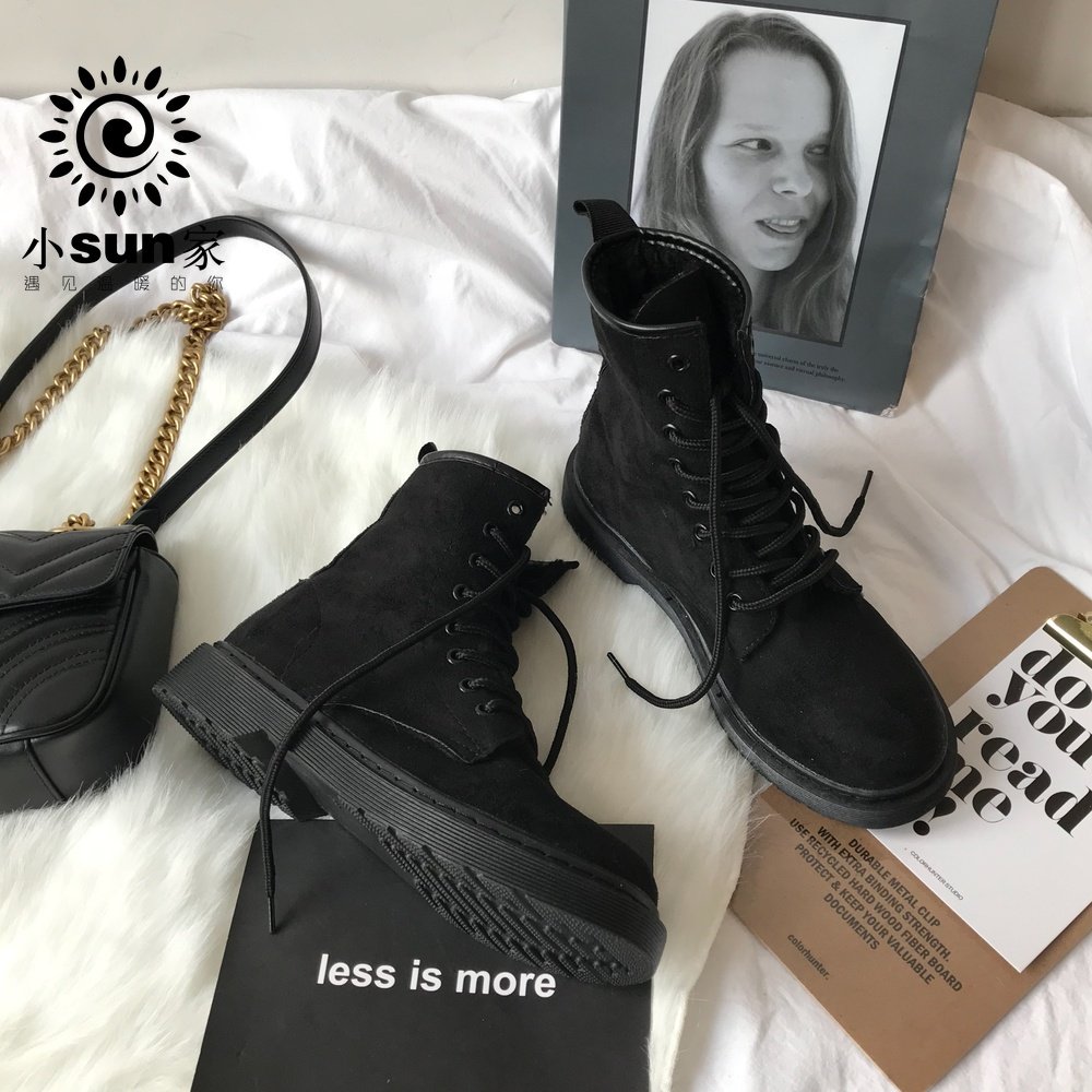 Little sun family Korea chic handsome mid-barrel boots Motorcycle Martin boots British high-barrel ins women's tide 2021 new