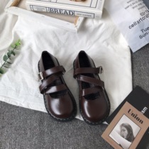 Korean ins retro small leather shoes women 2021 New Harajuku Joker students soft girl Big Head doll single shoes tide