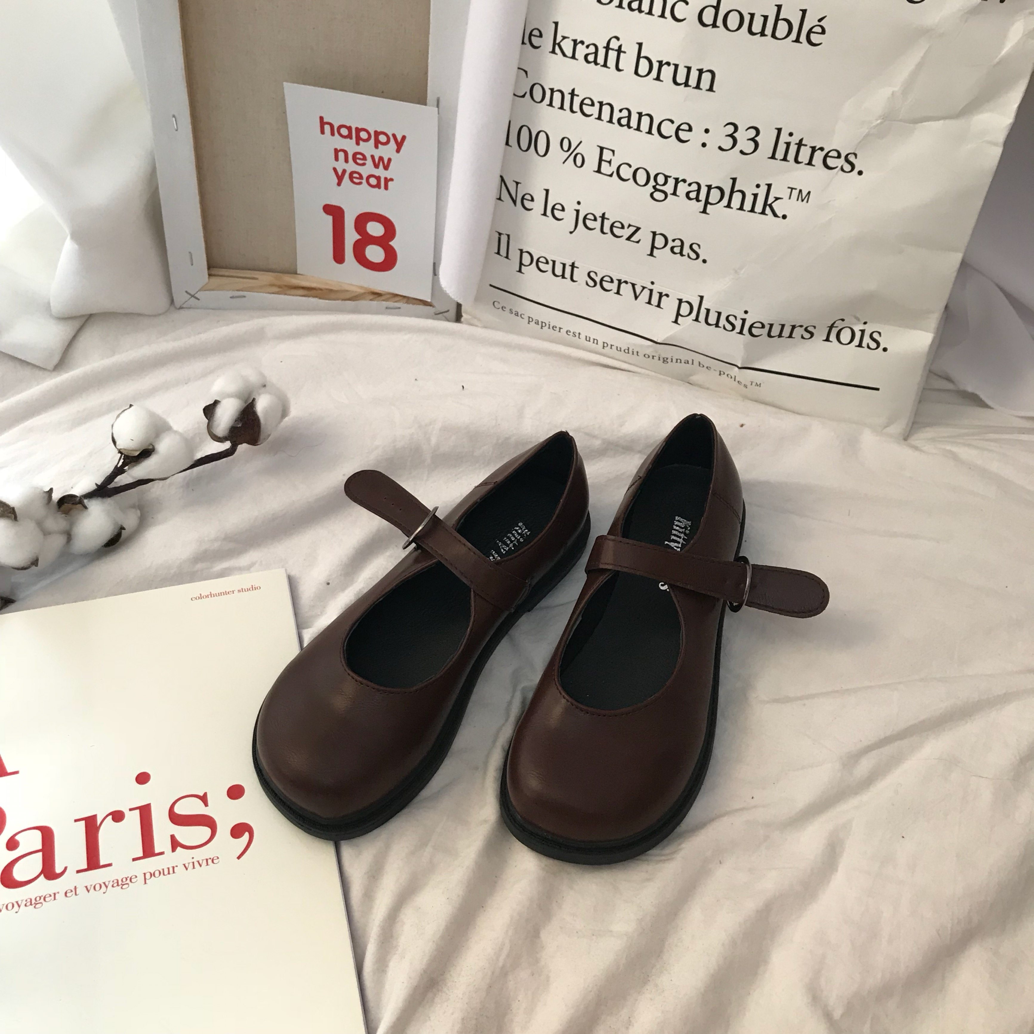 South Korea Ins Marie Treasurys Ancient Single Shoes Women Shoes New Students 100 Hitch Chic Small Leather Shoes Doll Shoes Retro Spring