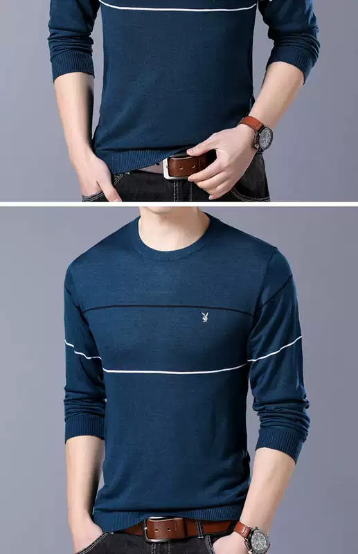 Playboy áo len rộng mùa thu và mùa đông áo thun dài tay cổ tròn cộng với áo len nhung dày cơ sở trẻ trung áo thun ba lỗ nam