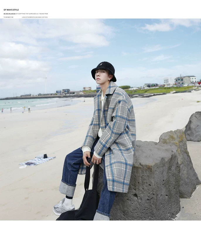 Mùa đông retro kẻ sọc màu áo len nam xu hướng thanh niên lỏng lẻo Phiên bản Hàn Quốc của áo len dài phần nam áo khoác kaki nam
