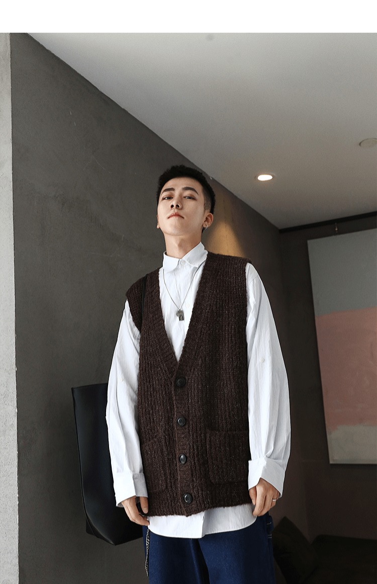 [Ưu đãi đặc biệt] Áo len không tay retro màu Nhật Bản áo len nam trẻ trung áo len lỏng áo len mùa thu áo gile nam