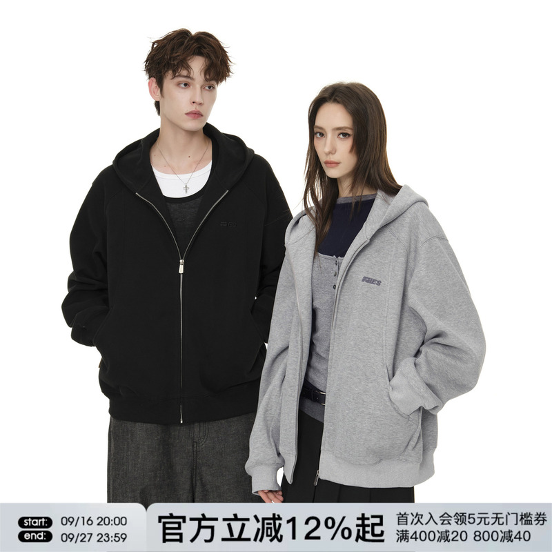 Fornines New Embroidered Cardigan Heavyweight Sweatshirt Unisex Trendy Brand Couple Outfit Hoodie Spring and Autumn Casual Jacket