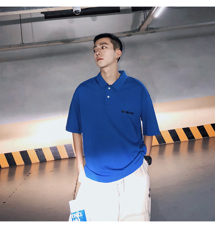 2018 mùa hè mới trở lại thư in polo áo sơ mi nam thanh niên cổng gió lỏng ve áo ngắn tay áo thủy triều nửa tay áo áo polo
