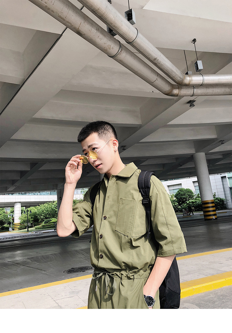 Bốn mươi chín ngày chín phong cách dụng cụ retro Nhật Bản jumpsuit tay ngắn nam cắt cúp quần xu hướng quần âu quần đũi nam