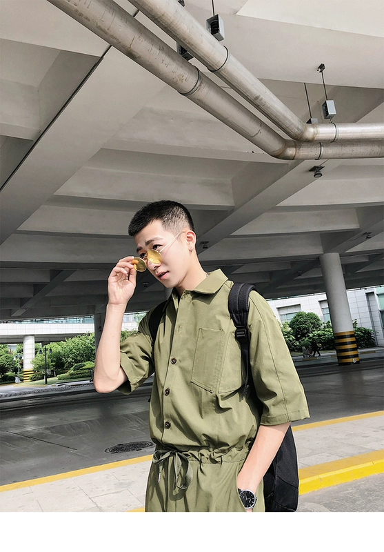 Bốn mươi chín ngày chín phong cách dụng cụ retro Nhật Bản jumpsuit tay ngắn nam cắt cúp quần xu hướng quần âu