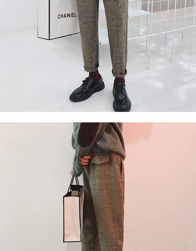 Mùa thu nước Anh kẻ sọc retro phù hợp với quần phù hợp với quần nam triều nam Phiên bản Hàn Quốc của quần Harlan giản dị lỏng lẻo quần ống rộng nam