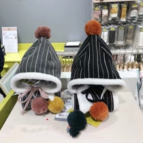 Striped winter fleece ear protection hat and scarf set