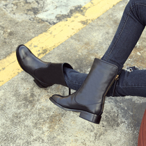 European station 2022 autumn and winter new mid-heel round toe short boots Martin boots thick-heeled womens leather boots mid-well boots women