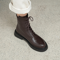 Retro lace-up brown martin boots 2022 new leather fashion flat ankle boots womens ins trendy spring and autumn womens boots