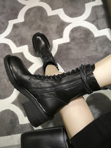 ANN Martin boots female British style ins tide short boots female spring and autumn single boots thick heel high heel leather mid-well boots Korean boots