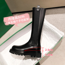 Spring and autumn boots leather 8cm small inner height-increasing boots high-top knight boots womens thick bottom but knee-length boots