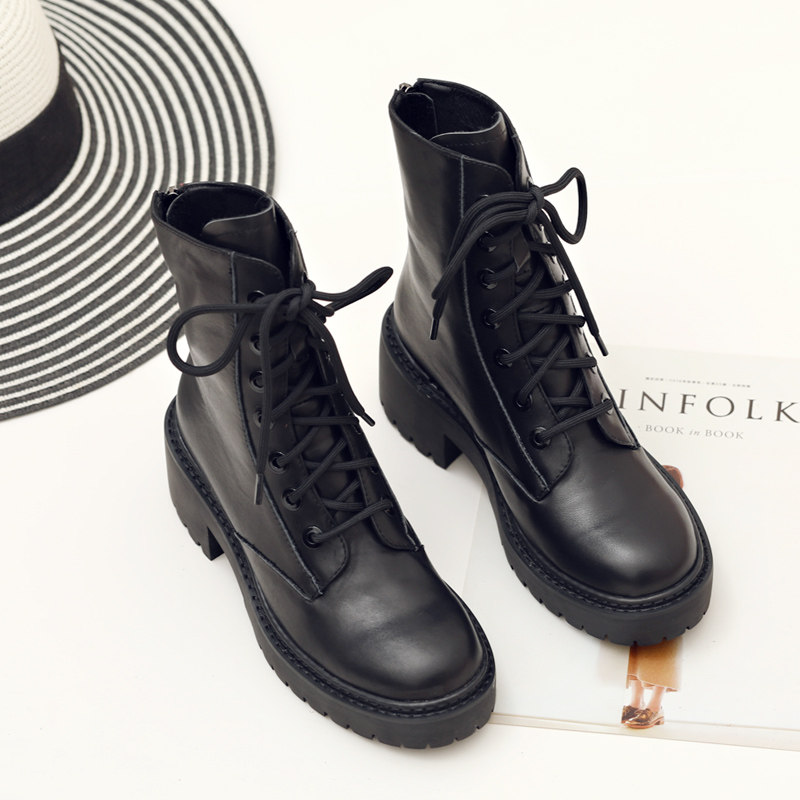 2021 autumn and winter new high-heeled women's ankle boots thick-heeled leather retro British lace-up Martin boots all-match motorcycle women's boots