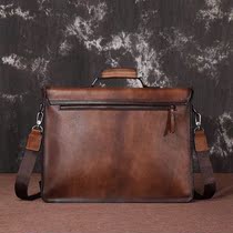 New postman mens bag retro new leather briefcase cowhide horizontal business bag Mens laptop bag oblique