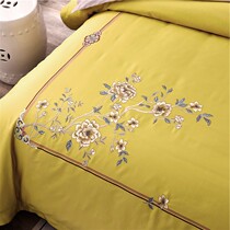 Net red golden peony embroidery flower cotton satin plush cotton four-piece set Chinese style 60S pure cotton