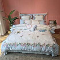 Net red European pastoral style 80 long-staple cotton four-piece set of high-grade cotton satin fresh flowers embroidery bed