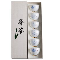 New Products Minmin Qigong Fu Tea Cup Suit Hand-painted Ceramic Bucket Hat Tasting 6 Only 10 White Porcelain Green Flower Porcelain Small Tea Bowl