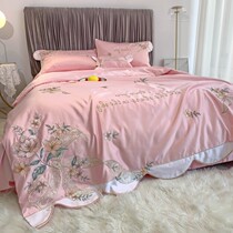 New butterfly love flower ice silk summer cool quilt four-piece set of exquisite embroidery summer cool washable double thin air conditioning