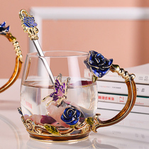 New product enamel colour water cup flower tea cup with hand crystal glass mug home creative trend European-style coffee cup with