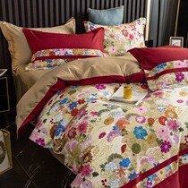 Net Red American light luxury 100 long velvet cotton four-piece set Cotton digital printing quilt cover Cotton satin fitted sheet