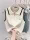 Half-zip polo shirt lapel sleeveless contrasting color knitted vest for women summer fashion high-end short top
