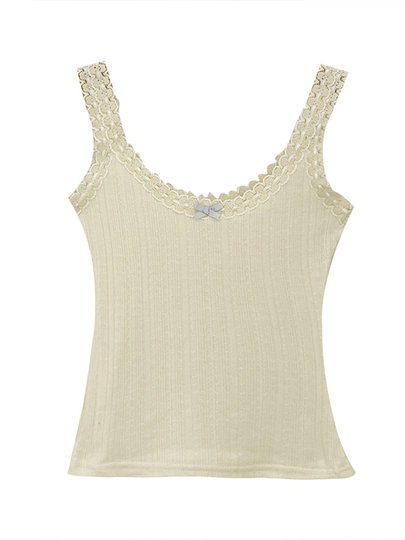 2026 Summer Unique and Beautiful Bowknot Vest for Women, Lace Patchwork Slim Fit Short Top, Trendy Outerwear Camisole