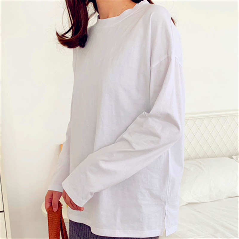Spring clothing autumn and winter white long T women's cotton long-sleeved T-shirt women's bottoming shirt sweater top loose mid-length version