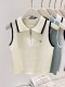 Half-zip polo shirt lapel sleeveless contrasting color knitted vest for women summer fashion high-end short top