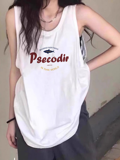 American Retro Printed Camisole for Women, Summer Plus Size, Pure Cotton Base Layer Top, Layered Mid-Length Sleeveless Vest